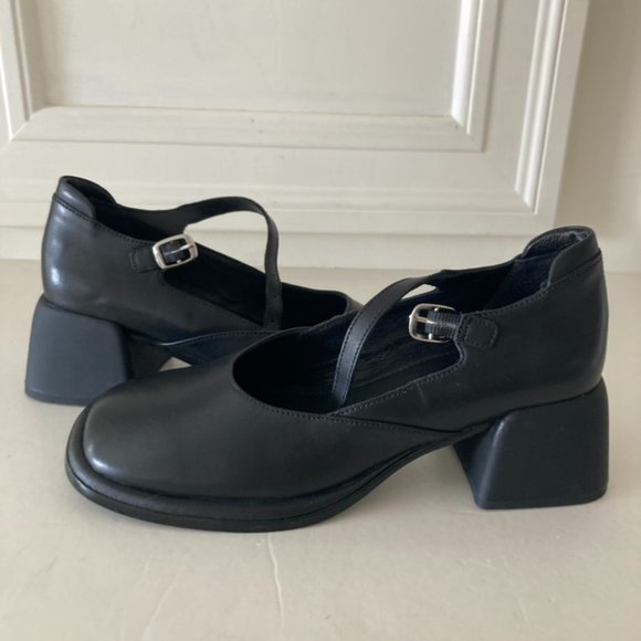 NWOT Vagabond Free People Ansie Mary Jane Black Leather Heels Sz 36 - Picture 1 of 8